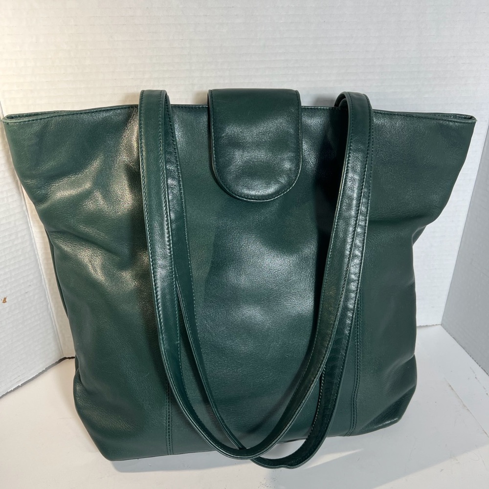 Lisa Loren Genuine Leather Forest Green Large Organizer Tote Shoulder Bag